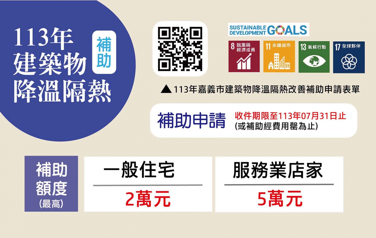 113年「嘉義市建築物降溫隔熱改善補助計畫」