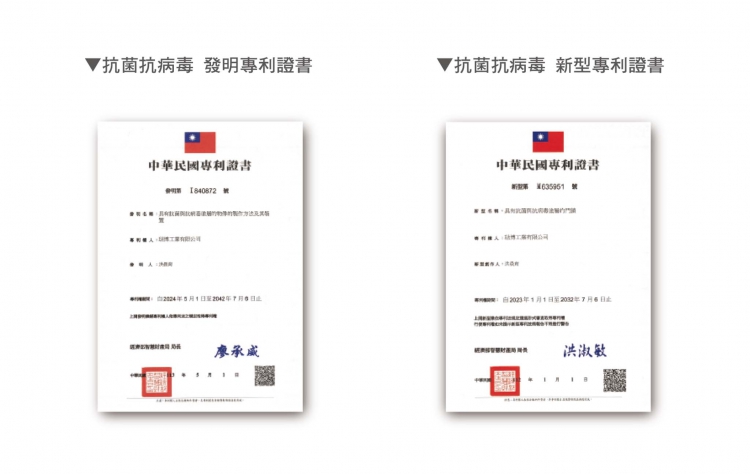 抗菌抗病毒 新型專利證書